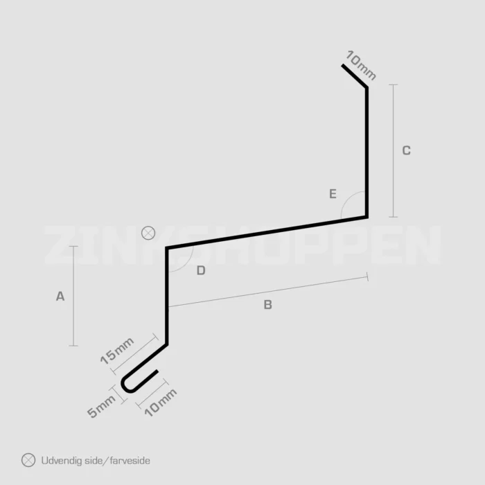 Stregtegning af metalprofilen Vandnæse (type 4) fra Zinkshoppen.dk