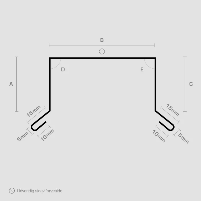 Stregtegning af metalprofilen Murkrone (type 1) fra Zinkshoppen.dk