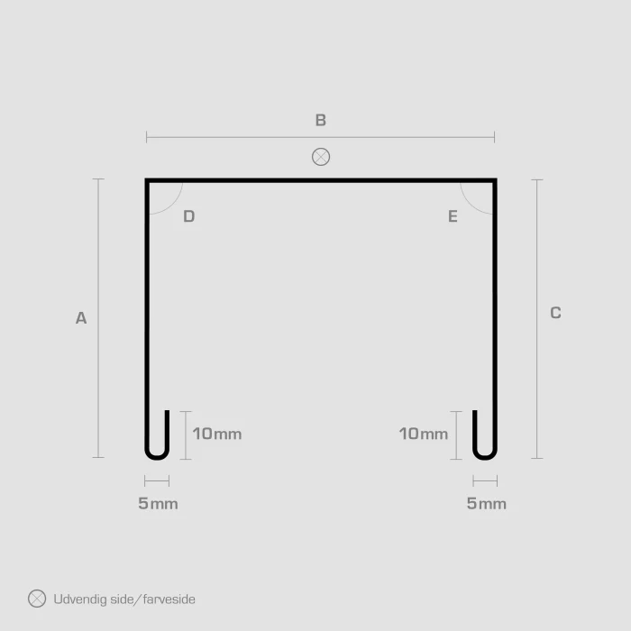 Stregtegning af metalprofilen Murkrone (type 2) fra Zinkshoppen.dk