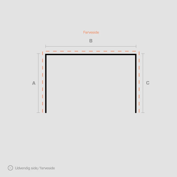 Stregtegning af metalprofilen U-profil (udvendig farveside) fra Zinkshoppen.dk