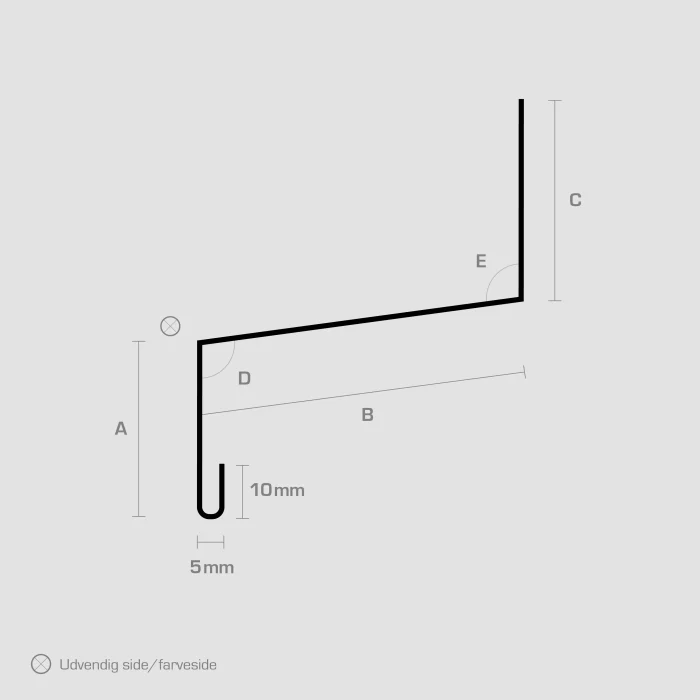 Stregtegning af metalprofilen Vandnæse (type 2) fra Zinkshoppen.dk